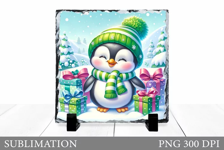 Cute Penguin Sublimation. Christmas Penguin Slate Design