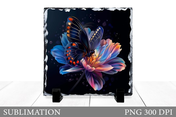 Butterfly Slate Sublimation. Butterfly Flowers Sublimation example image 1