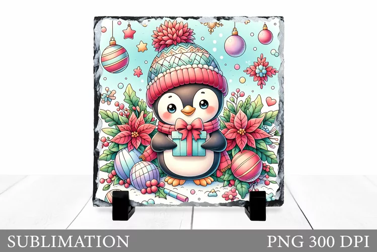 Christmas Penguin Slate Design. Cute Penguin Sublimation