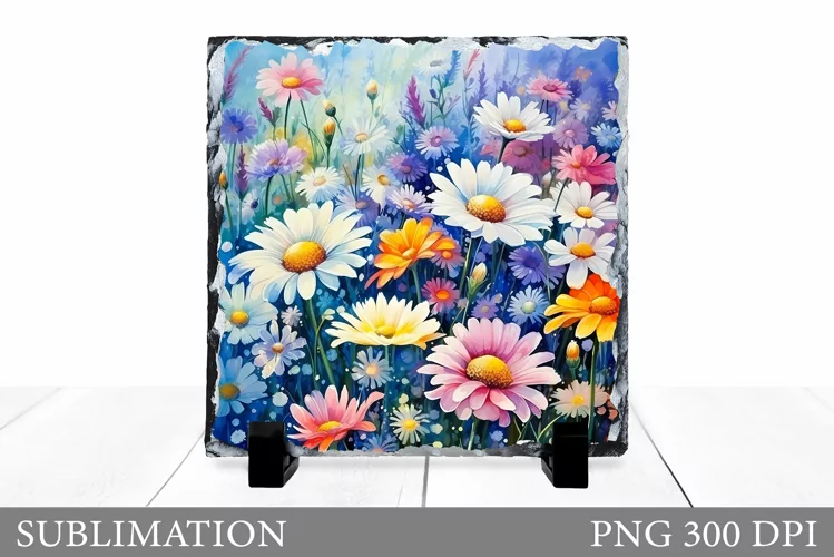 Daisy Flowers Slate Design. Floral Sublimation
