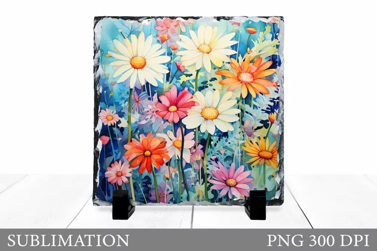 Daisy Flowers Slate Sublimation. Floral Sublimation