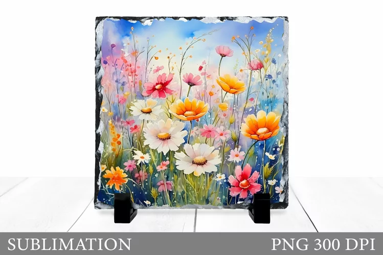 Daisy Flowers Slate Sublimation. Floral Sublimation