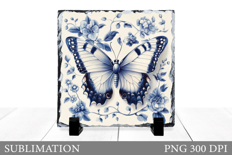 Butterfly Slate Sublimation. Butterfly Flowers Sublimation example image 1
