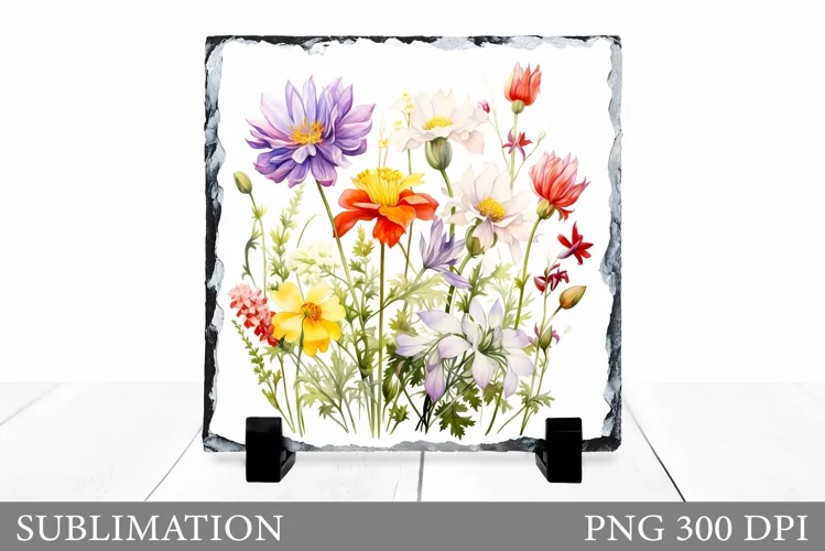 Wildflowers Slate Sublimation. Flowers Sublimation