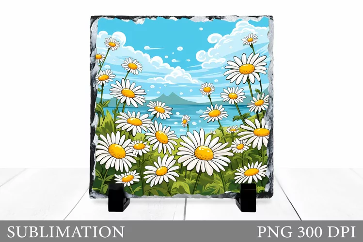 Daisy Flowers Slate Sublimation. Floral Sublimation
