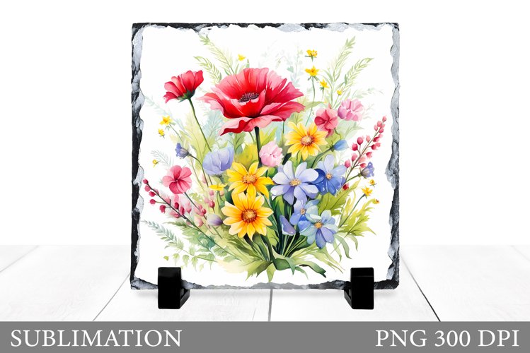 Flowers Square Sublimation. Wildflowers Slate Design example image 1