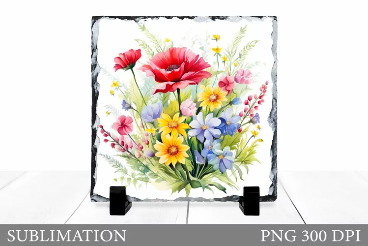 Flowers Square Sublimation. Wildflowers Slate Design