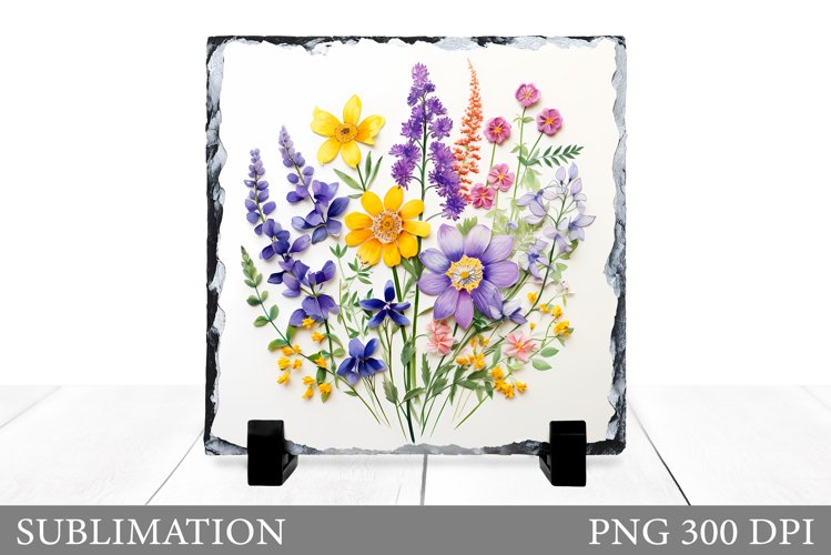 Flowers Square Sublimation. Wildflowers Slate Design example image 1
