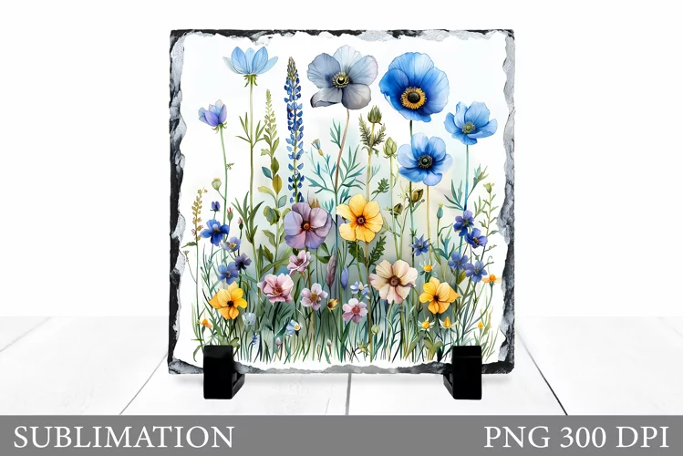Flowers Square Sublimation. Wildflowers Slate Design