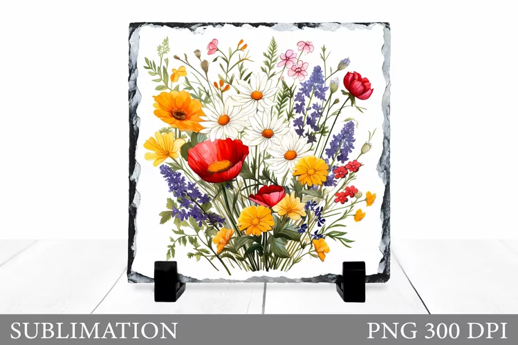 Wildflowers Sublimation. Flowers Slate Sublimation