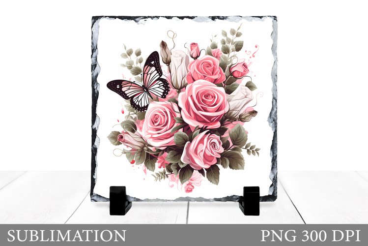 Butterflies Sublimation. Flowers Slate Sublimation