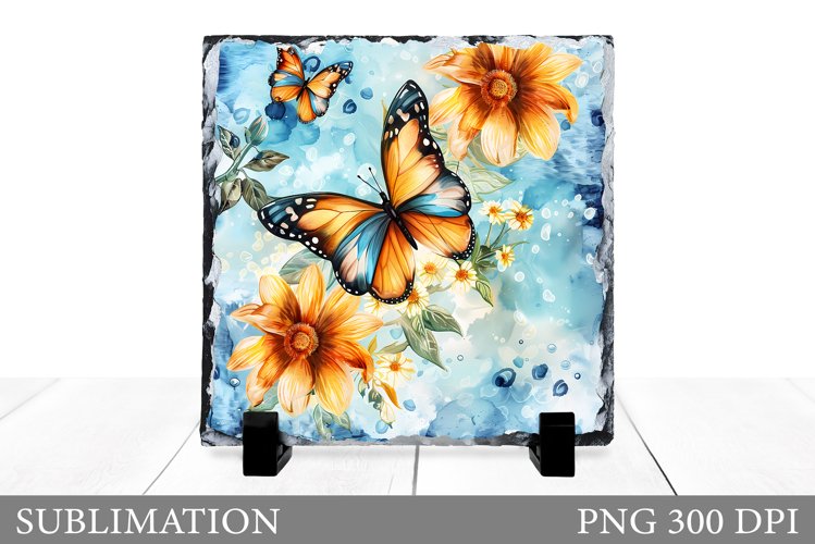 Butterflies Sublimation. Flowers Slate Sublimation