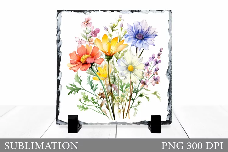 Flowers Sublimation. Wildflowers Slate Sublimation