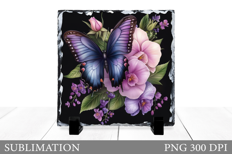 Butterfly Slate Sublimation. Butterfly Flowers Sublimation