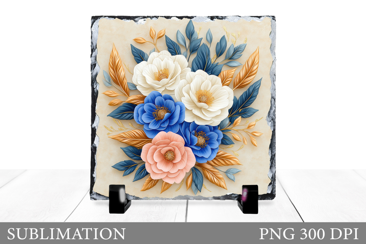 Flowers Square Sublimation. Floral Slate Sublimation