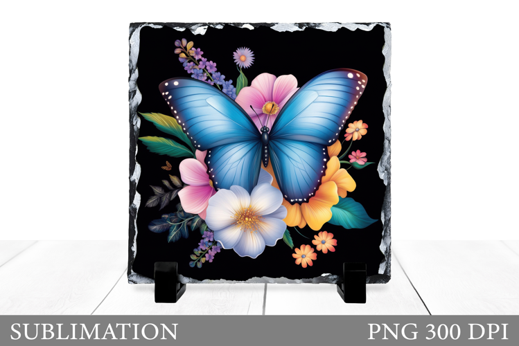 Butterfly Slate Sublimation. Butterfly Flowers Sublimation