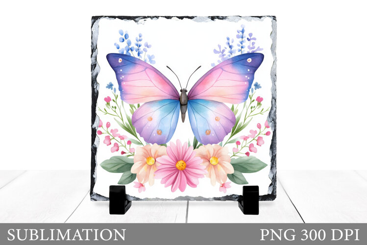 Butterfly Slate Sublimation. Butterfly Flowers Sublimation example image 1