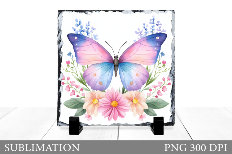 Butterfly Slate Sublimation. Butterfly Flowers Sublimation
