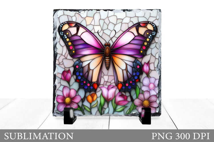 Butterfly Slate Sublimation. Butterfly Flowers Sublimation example image 1