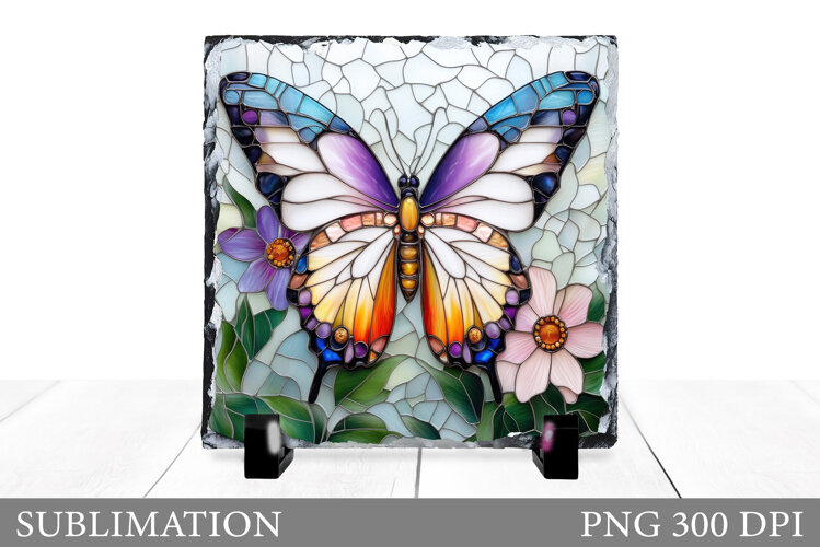 Butterfly Slate Sublimation. Butterfly Flowers Sublimation example image 1