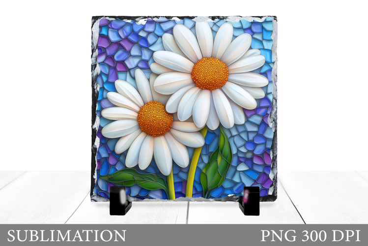 Daisy Flowers Slate Sublimation. Floral Sublimation