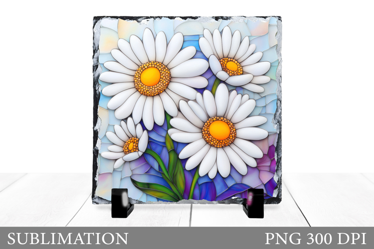 Daisy Flowers Slate Sublimation. Floral Sublimation