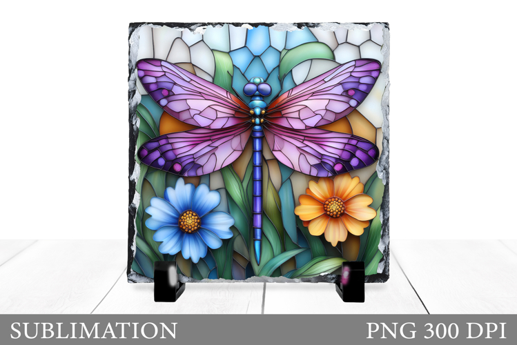 Dragonfly Slate Sublimation. Dragonfly Flowers Sublimation example image 1