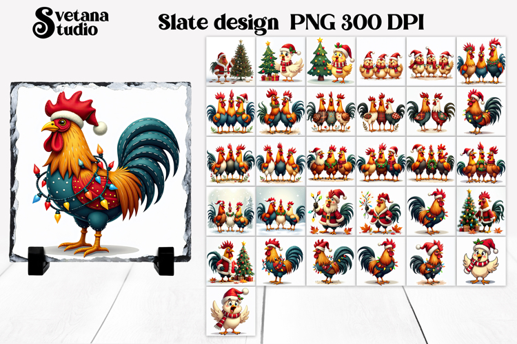 Funny Christmas rooster slate PNG sublimation