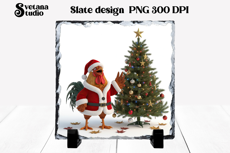 Funny Christmas rooster slate PNG sublimation