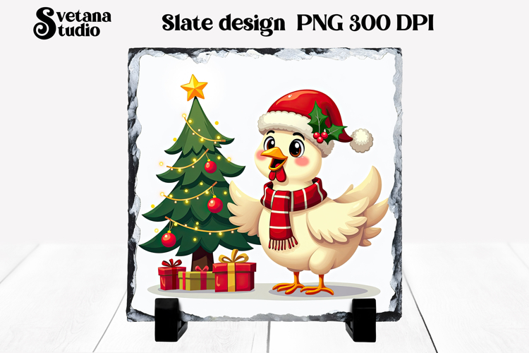 Funny Christmas rooster slate PNG sublimation