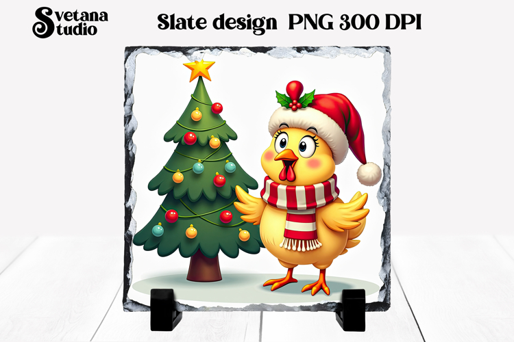 Funny Christmas rooster slate PNG sublimation