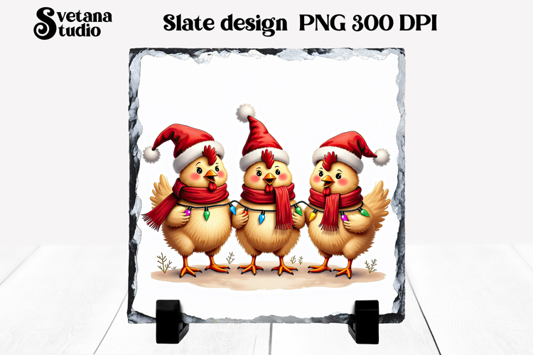 Funny Christmas rooster slate PNG sublimation