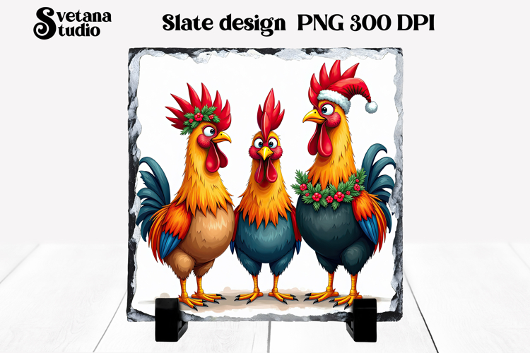 Funny Christmas rooster slate PNG sublimation