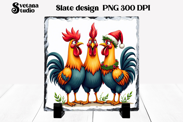 Funny Christmas rooster slate PNG sublimation