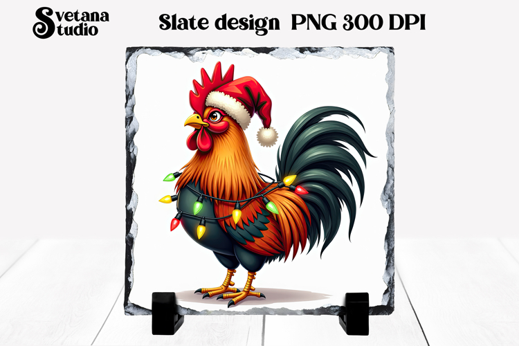 Funny Christmas rooster slate PNG sublimation