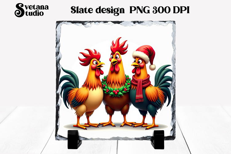 Funny Christmas rooster slate PNG sublimation