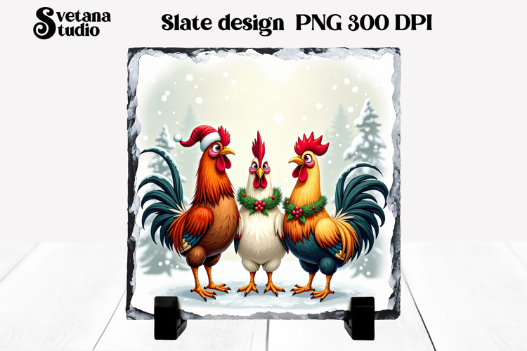 Funny Christmas rooster slate PNG sublimation