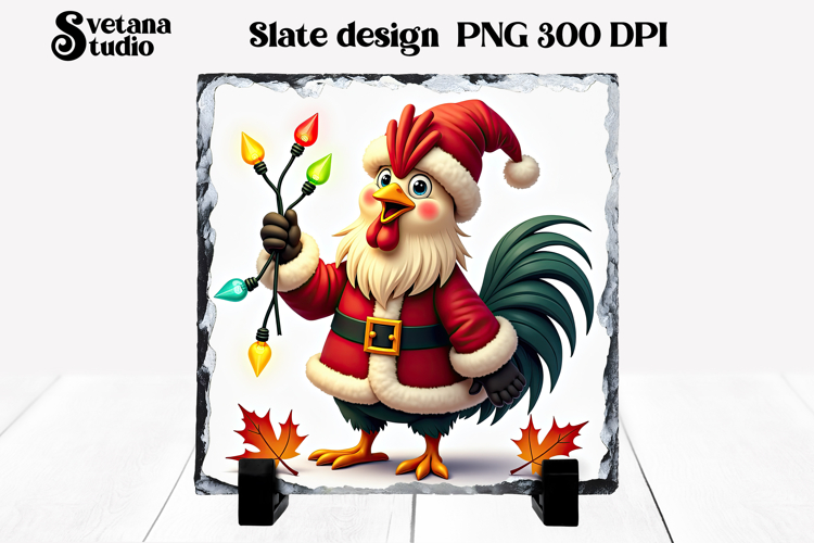 Funny Christmas rooster slate PNG sublimation