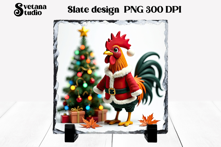 Funny Christmas rooster slate PNG sublimation