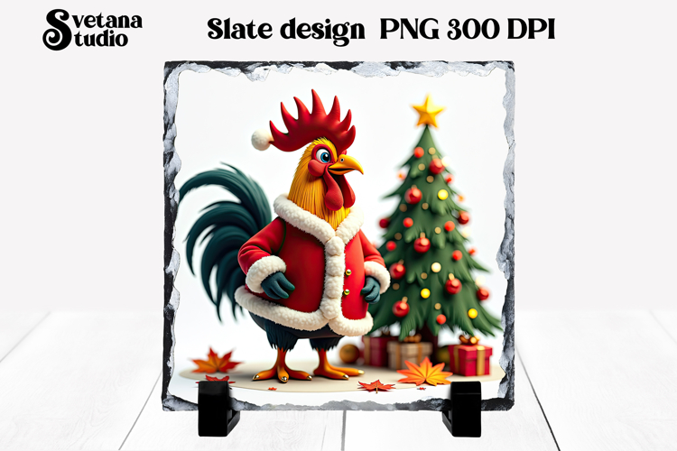 Funny Christmas rooster slate PNG sublimation