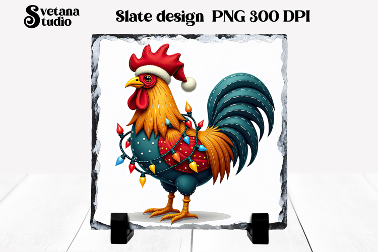 Funny Christmas rooster slate PNG sublimation
