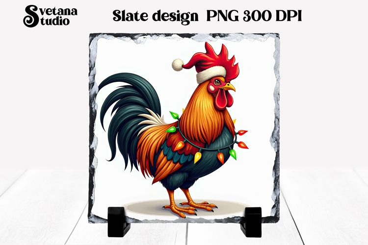 Funny Christmas rooster slate PNG sublimation