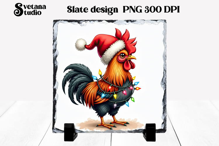 Funny Christmas rooster slate PNG sublimation