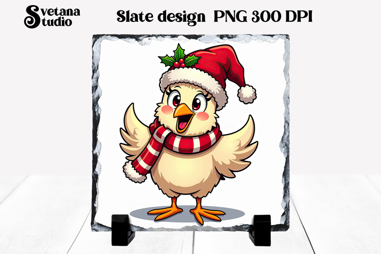Funny Christmas rooster slate PNG sublimation