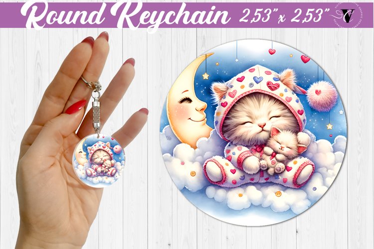 Round keychain | Sleeping animals example image 1