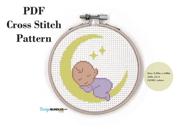 Sleeping Baby On The Moon Cross Stitch Pattern PDF File