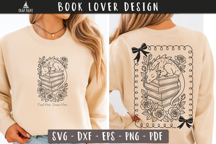 Sleeping Book Dragon SVG Book lover Read More Dream More