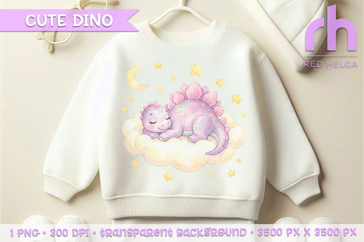 Sleeping Watercolor Dinosaur Clipart PNG, Nursery Art