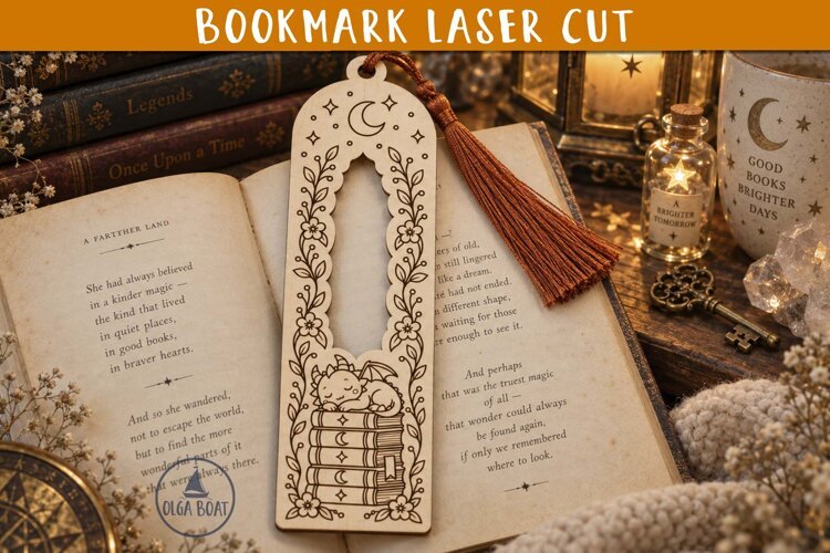 Sleeping Dragon Bookmark SVG Laser cut design