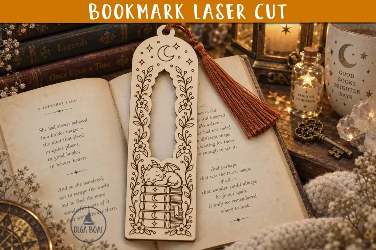Sleeping Dragon Bookmark SVG Laser cut design